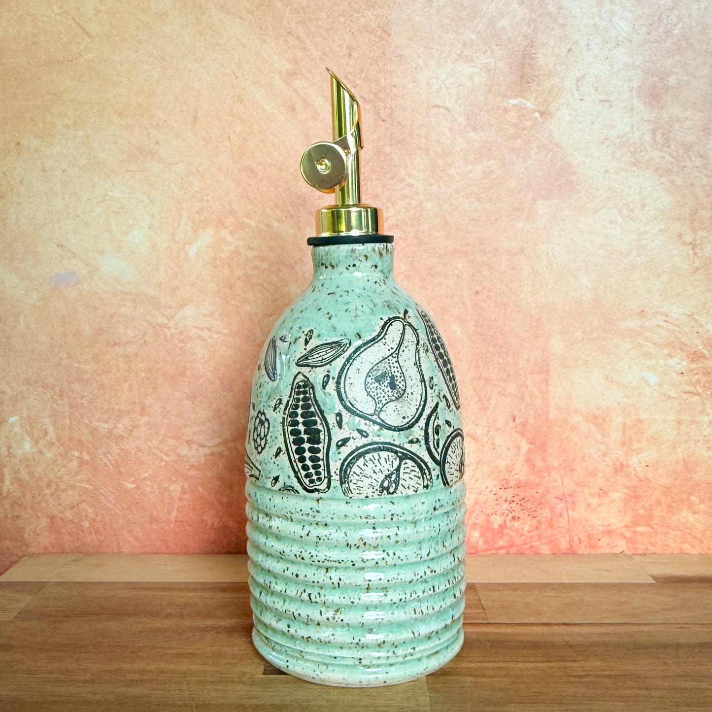12oz Speckled Pale Turquoise Fruit Oil Bottle