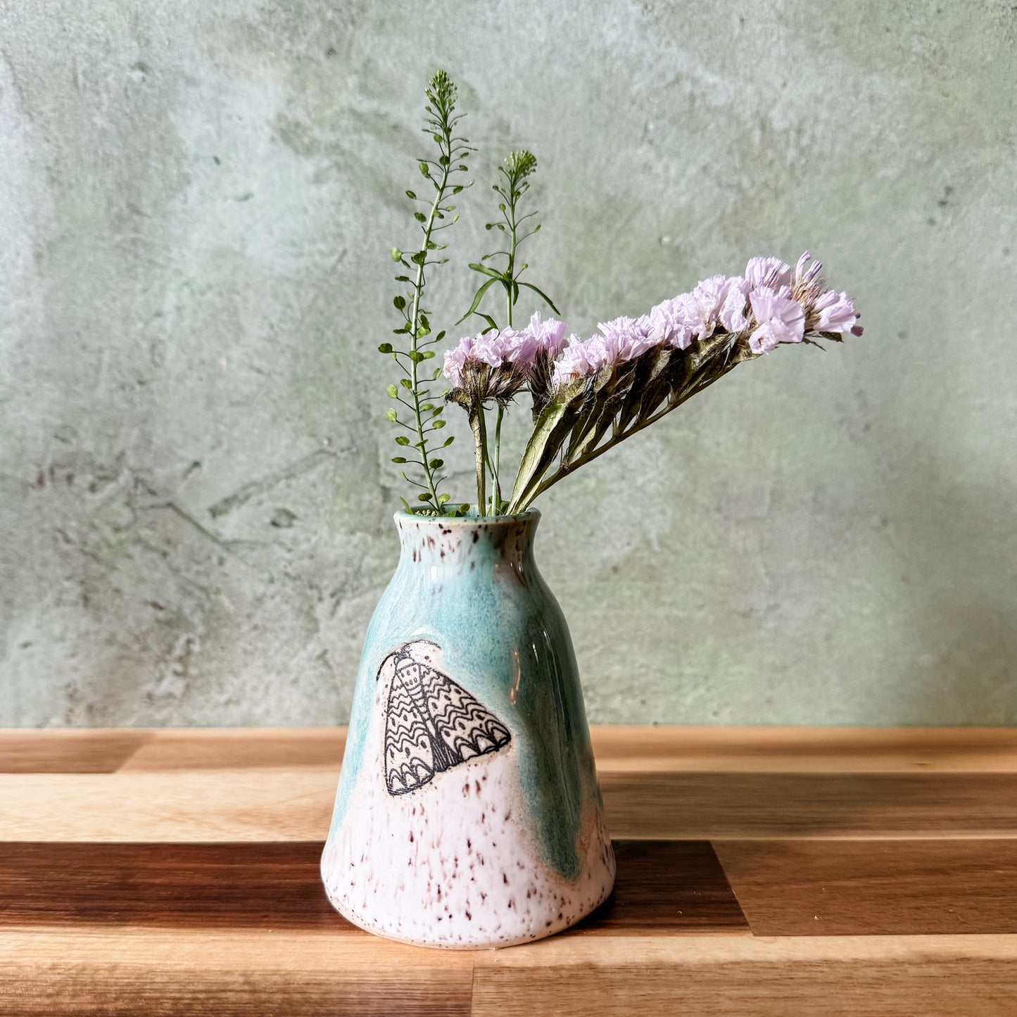 Turquoise Speckled Moth Bud Vase