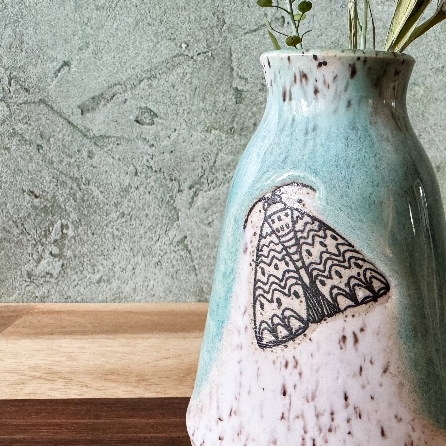 Turquoise Speckled Moth Bud Vase